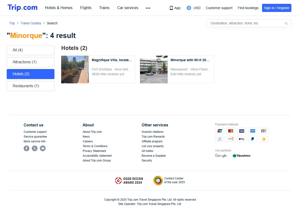 Hôtels disponibles à Minorque