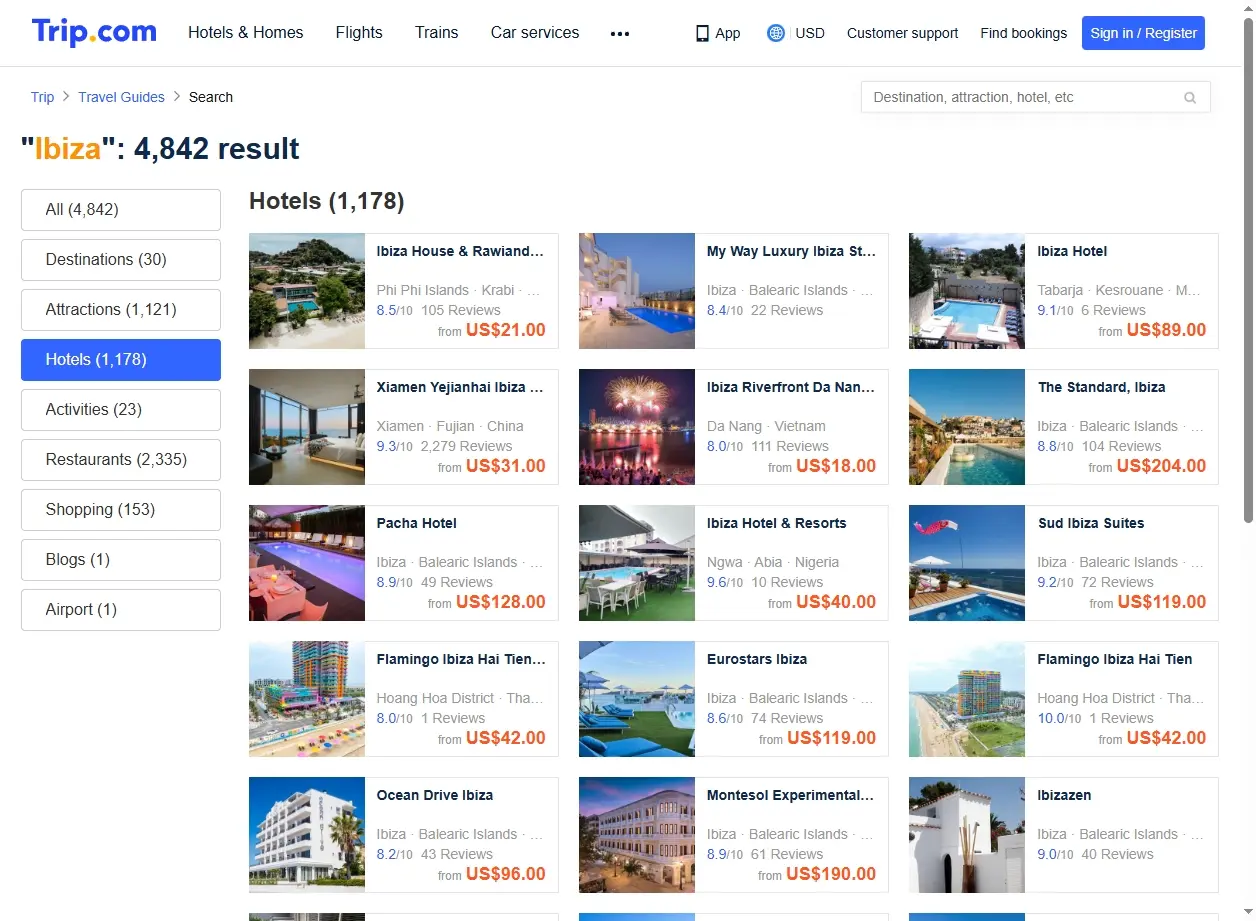 Hôtels disponibles à Ibiza via Trip.com