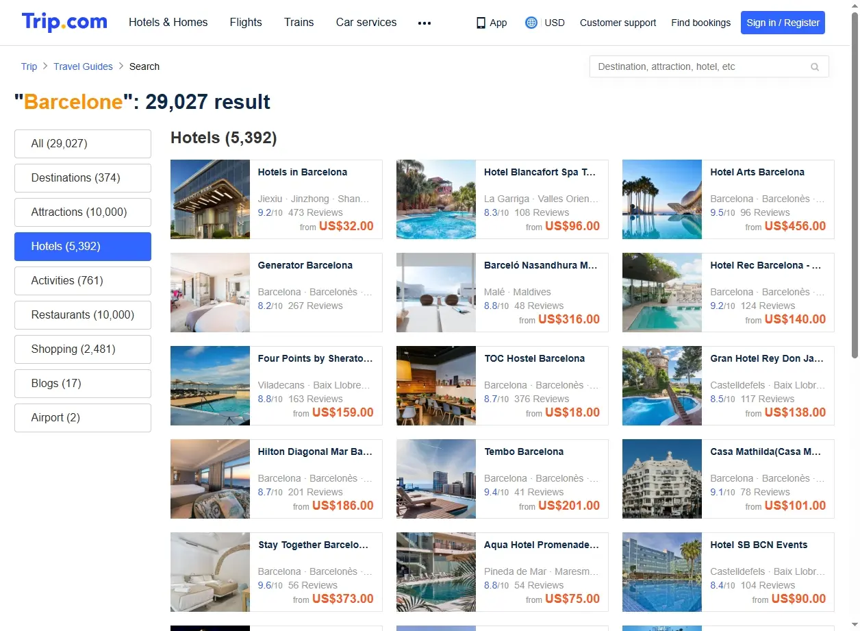 Aperçu des offres d'hôtels disponibles à Barcelone