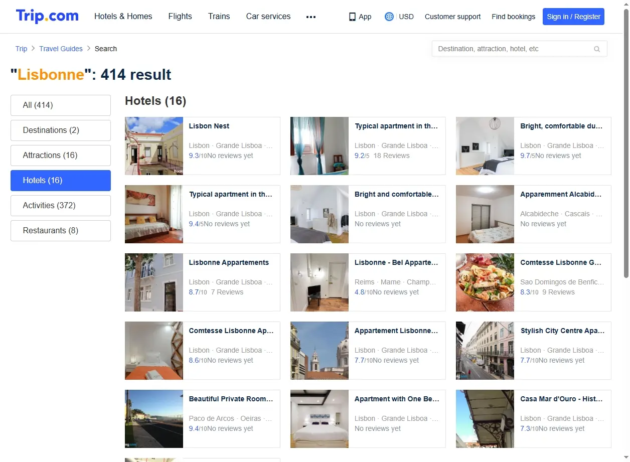 Offres d'hôtels et hébergements disponibles à Lisbonne