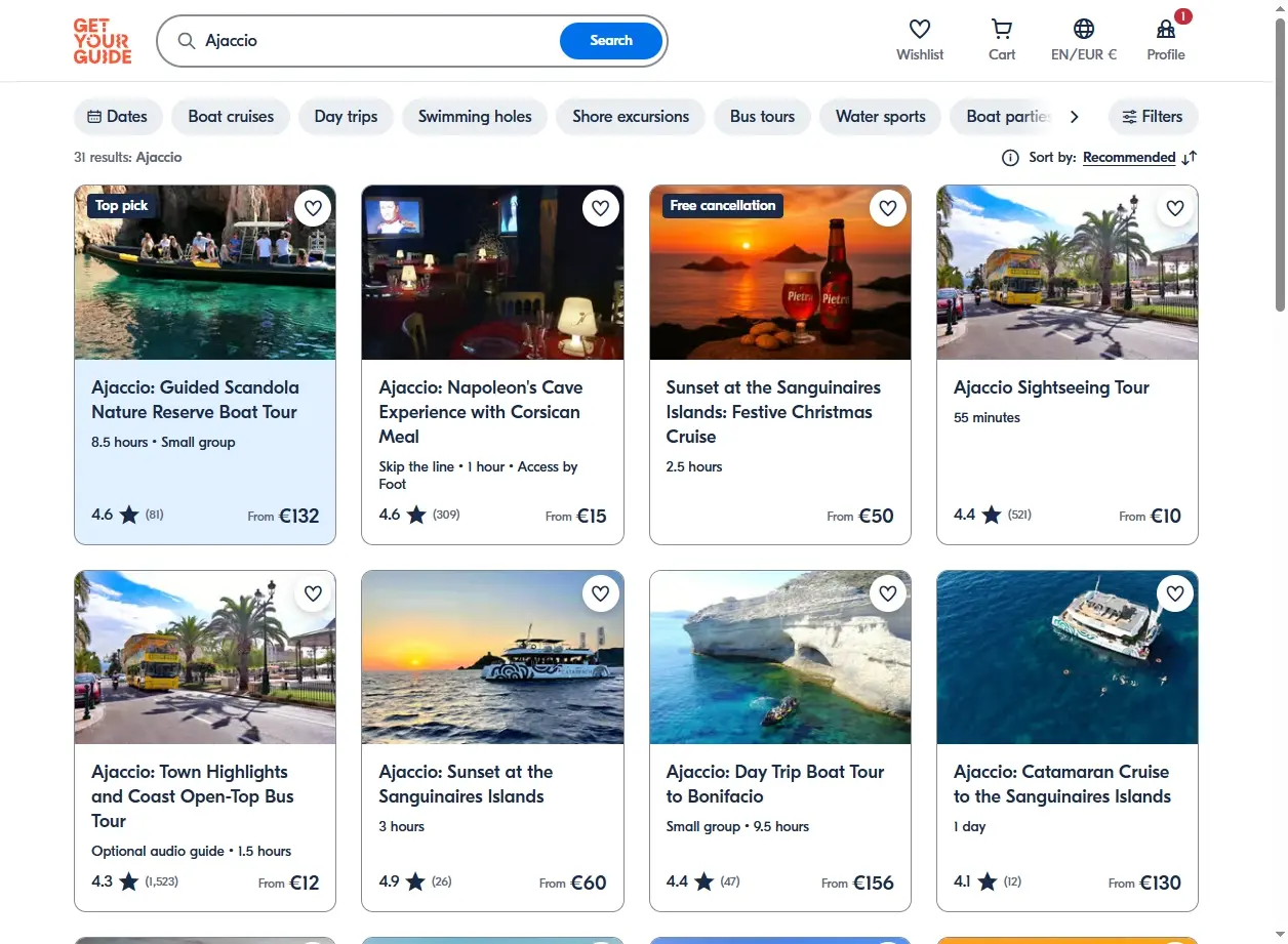 Activités et excursions disponibles à Ajaccio et ses environs.