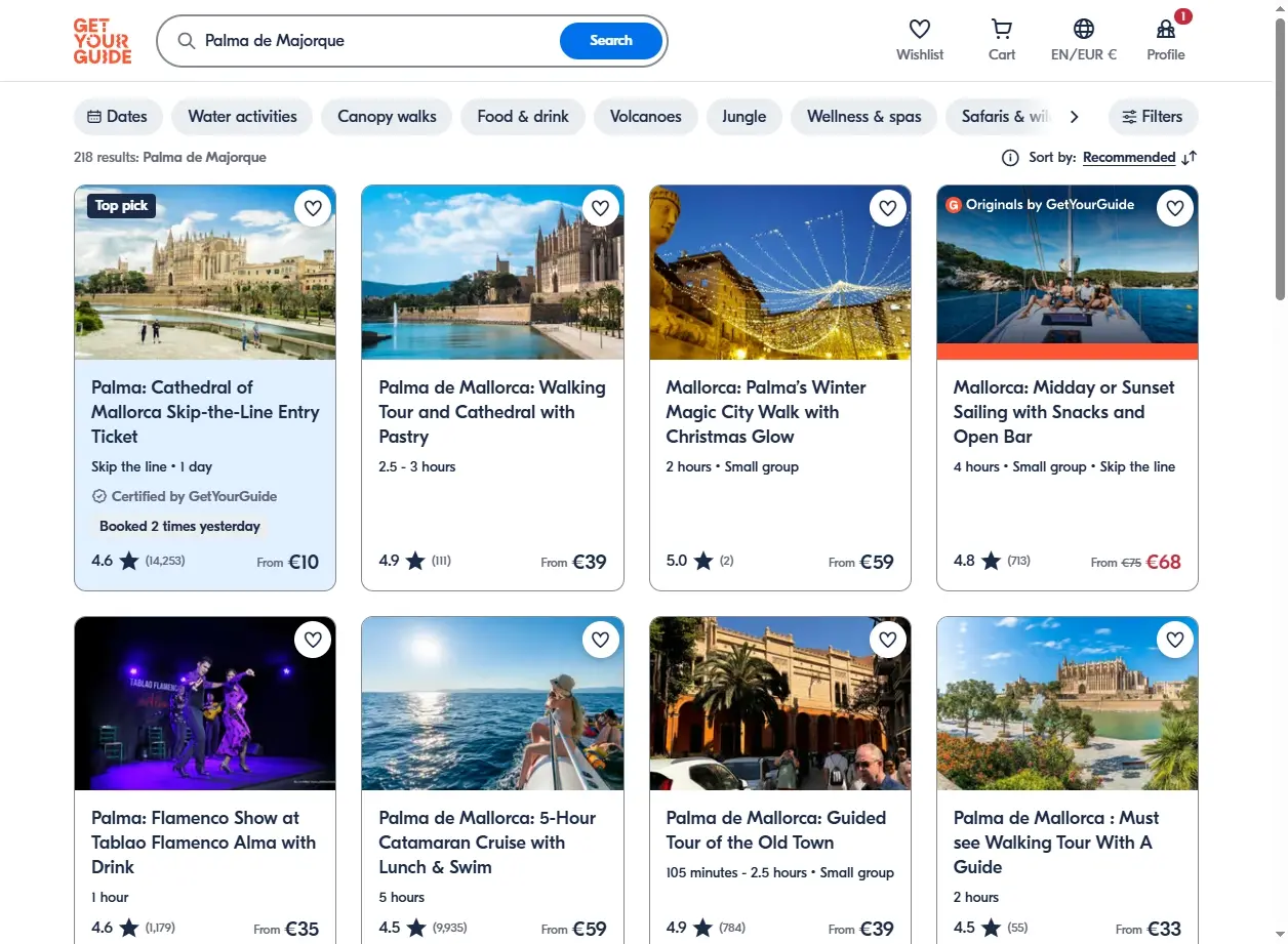 Capture d'écran d'activités et excursions à Majorque