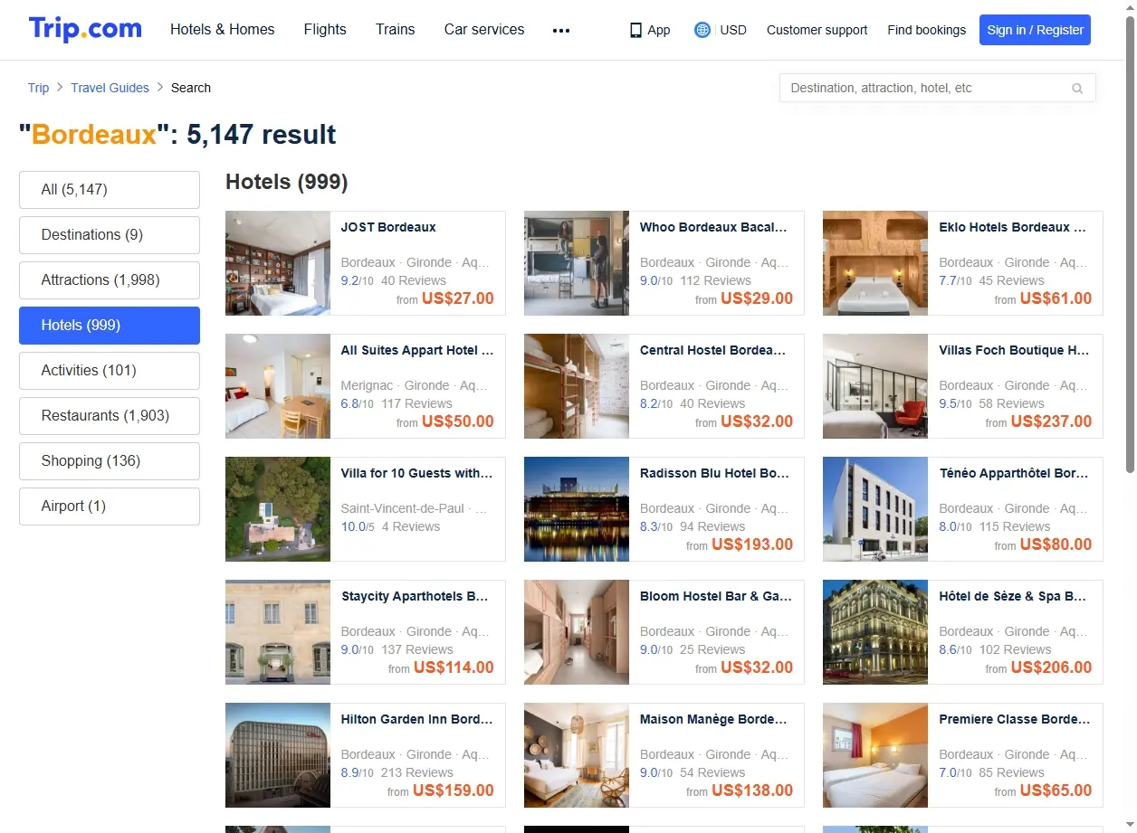 Offres d'hôtels pour Bordeaux