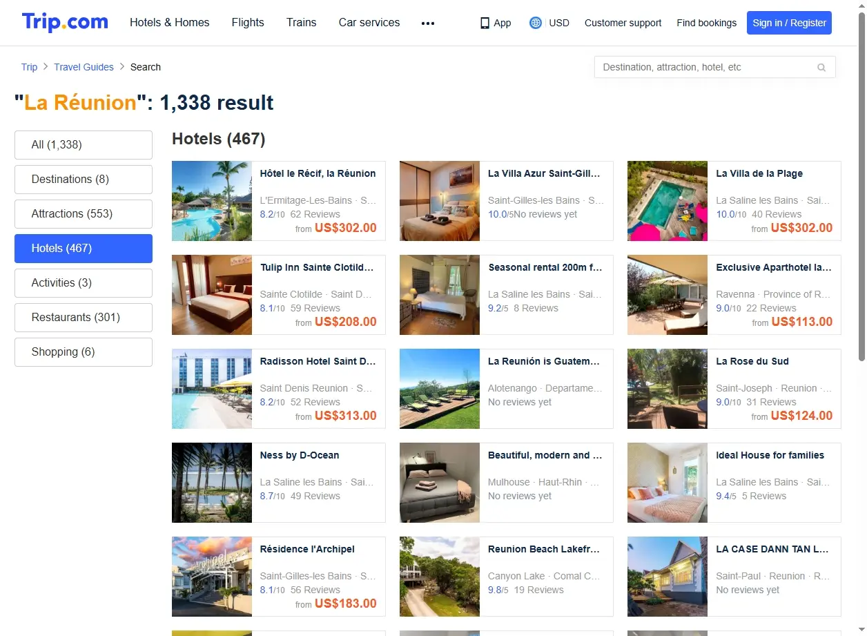Sélection d'hôtels et de logements de vacances à La Réunion