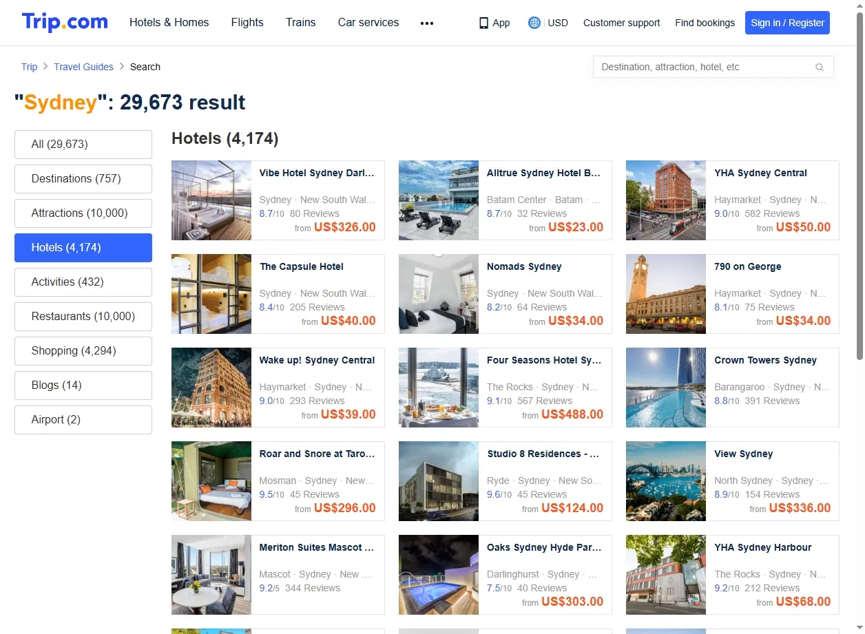 Hôtels disponibles à Sydney