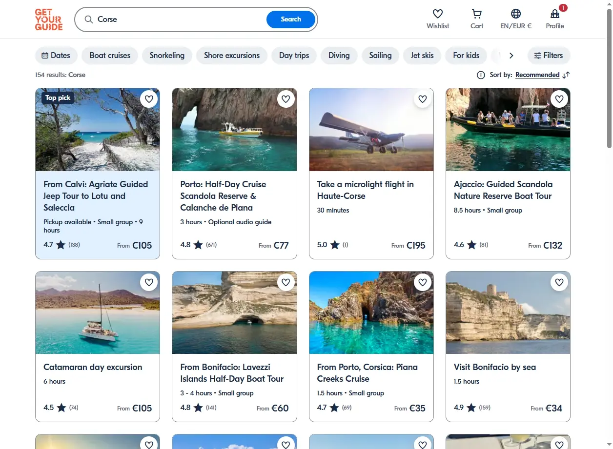 Activités et excursions disponibles à la demande en Corse
