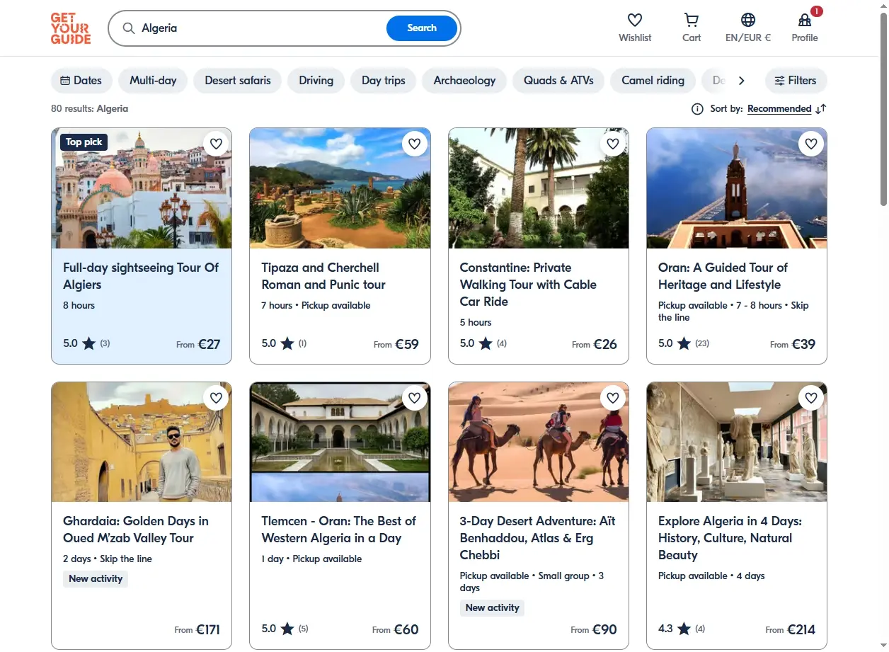 Activités et excursions touristiques en Algérie