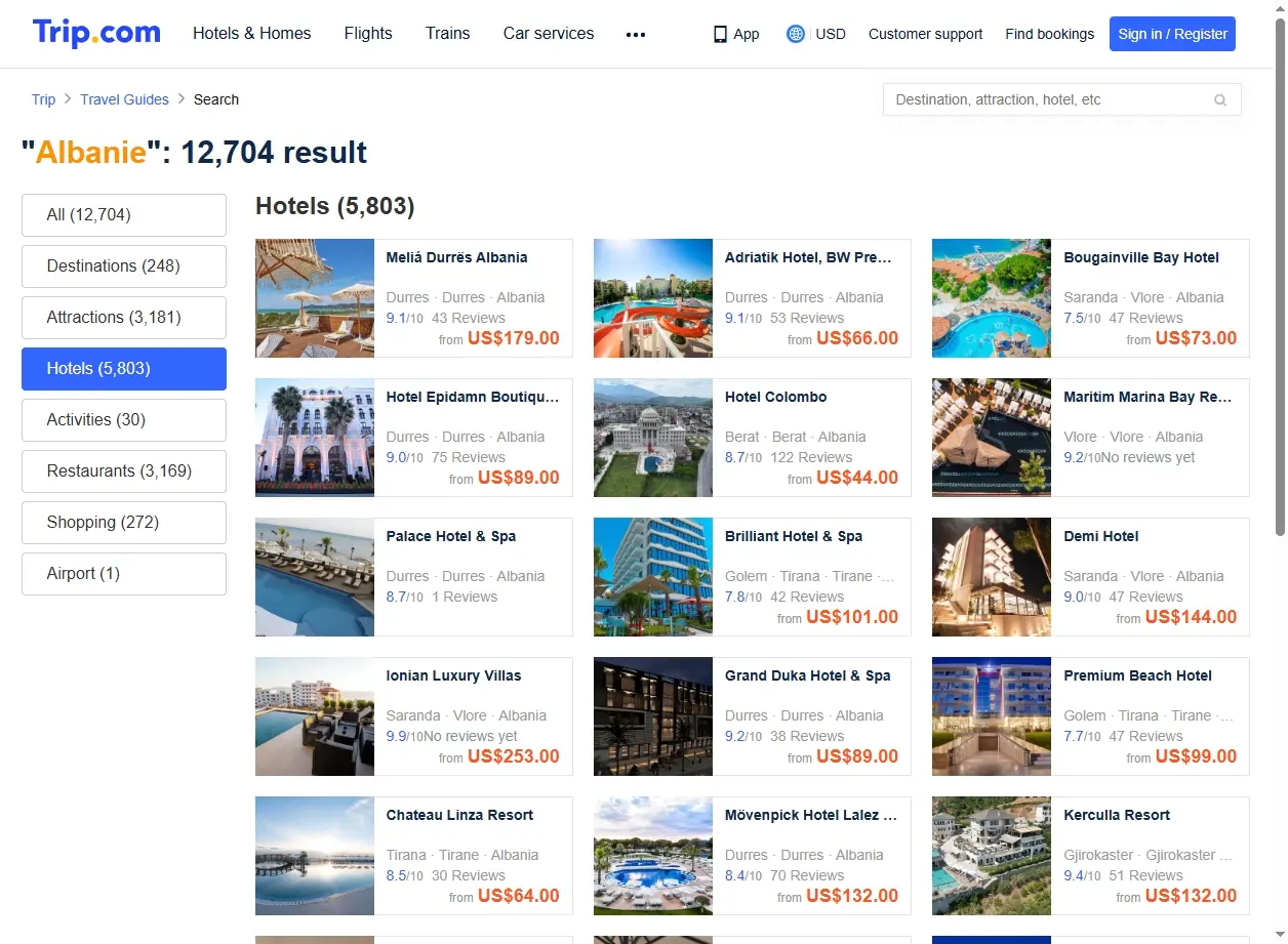 Hôtels disponibles en Albanie