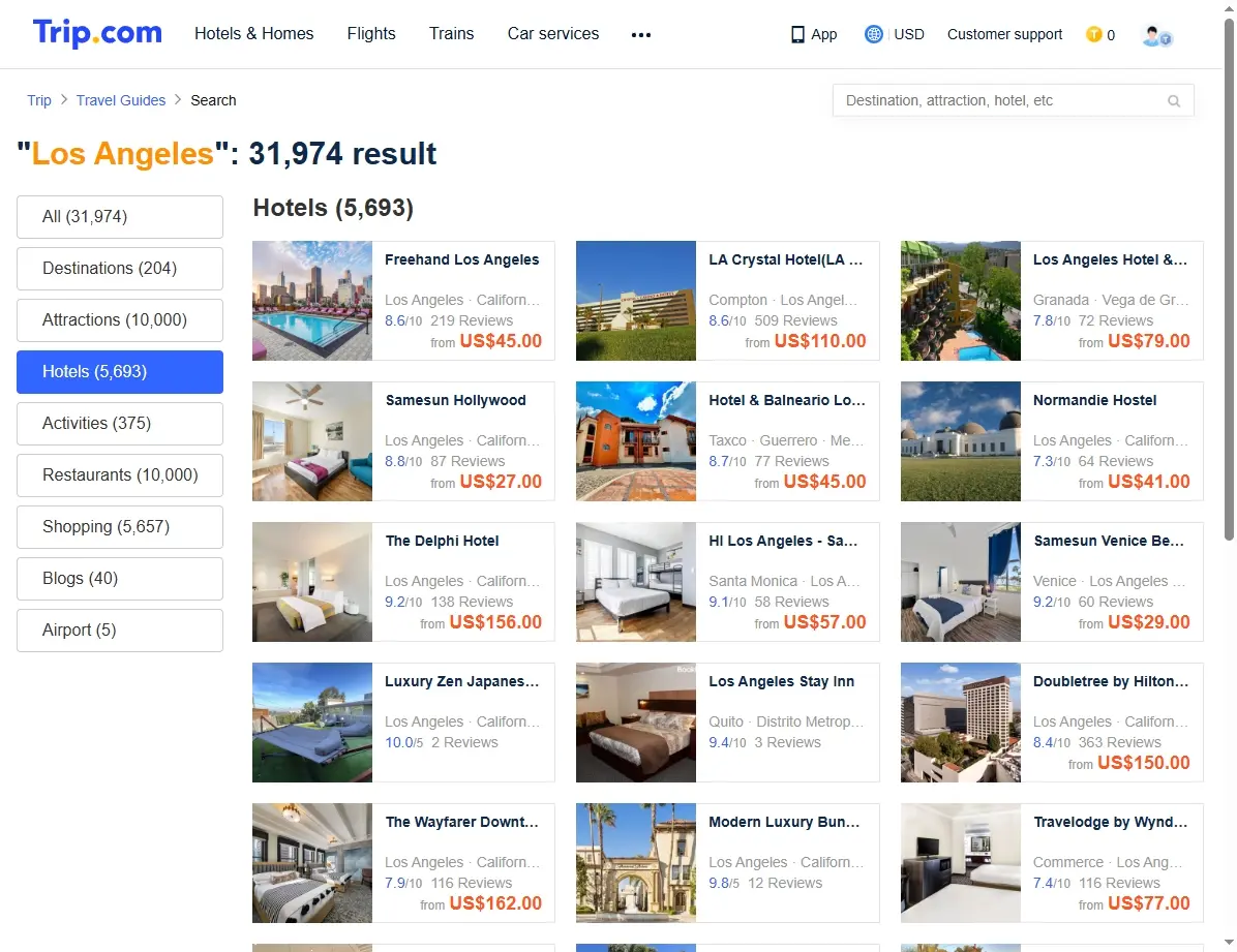 Offres d'hôtels à Los Angeles, disponibles après votre vol.