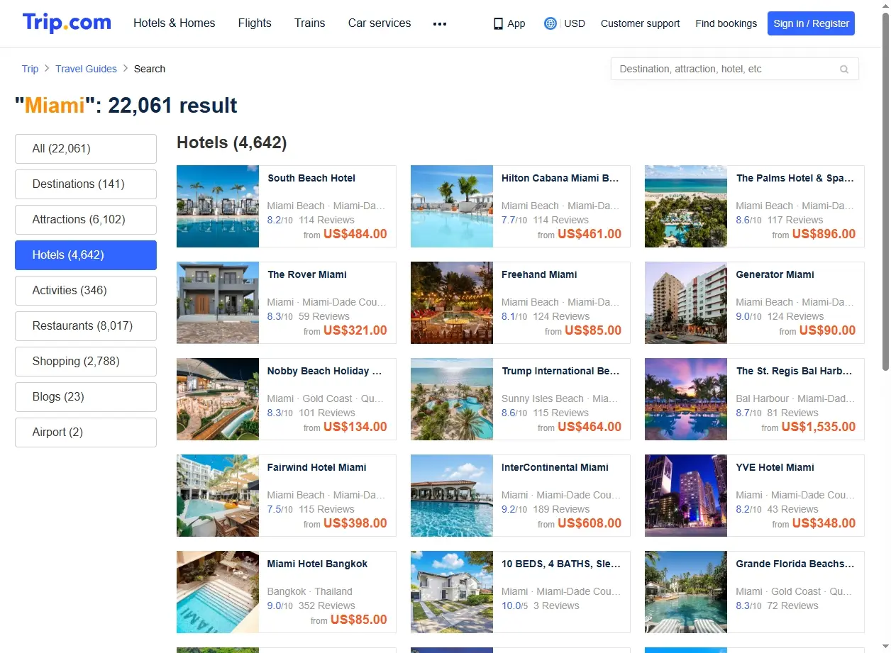 Sélection d'hôtels et hébergements à Miami