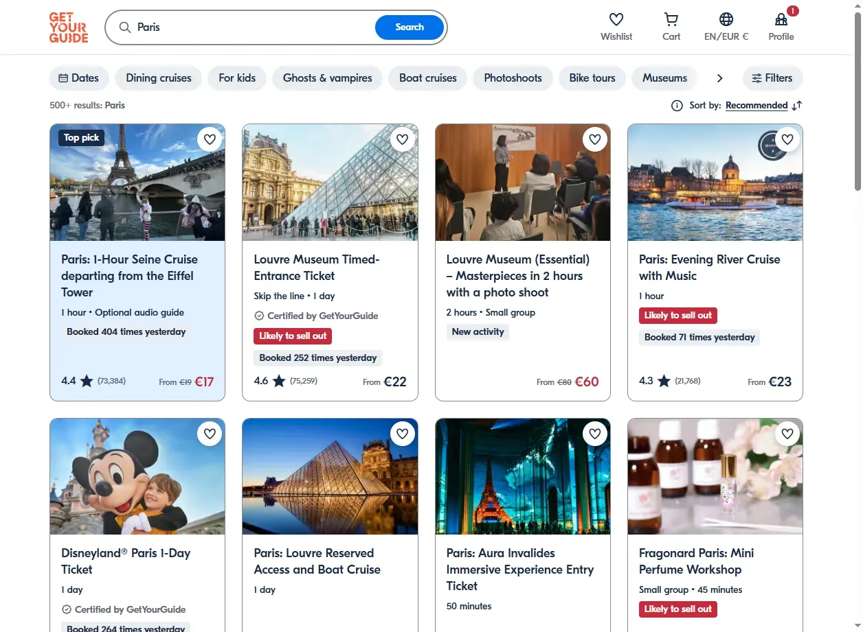 Activités et expériences touristiques à Paris