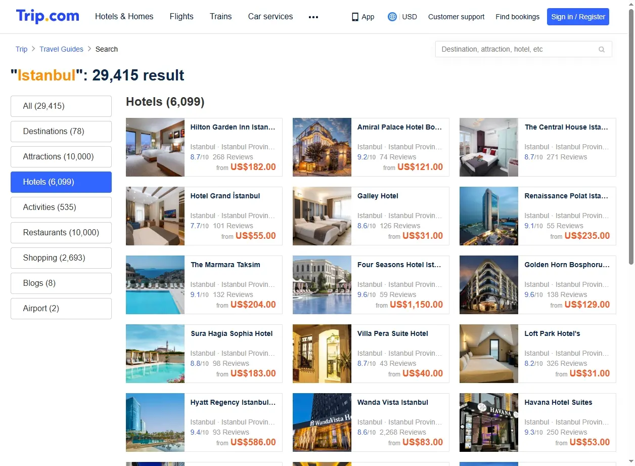 Sélection d'hôtels à Istanbul
