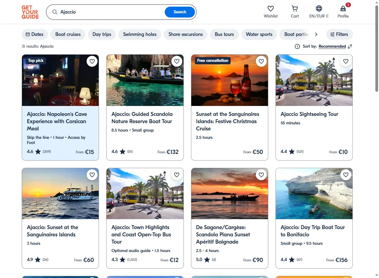 Activités et excursions à Ajaccio via GetYourGuide