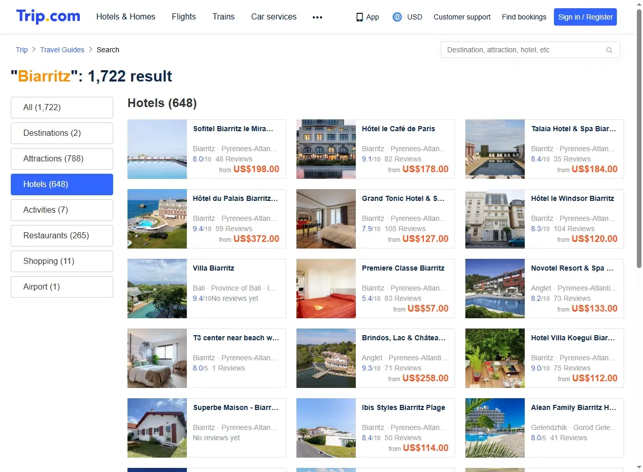 Hôtels et hébergements à Biarritz