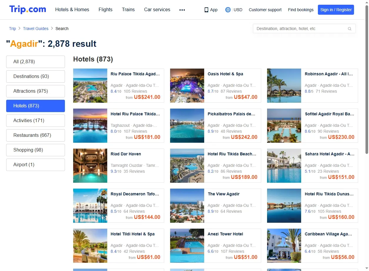 Sélection d'hôtels et de resorts à Agadir
