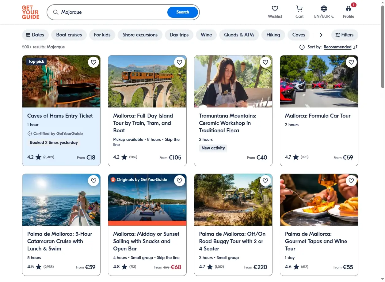 Aperçu des activités et excursions à Majorque sur GetYourGuide