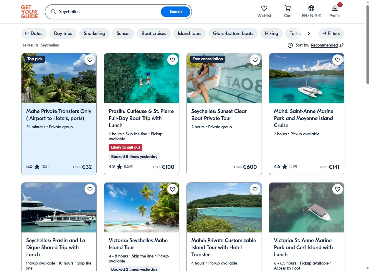 Activités et excursions aux Seychelles via GetYourGuide