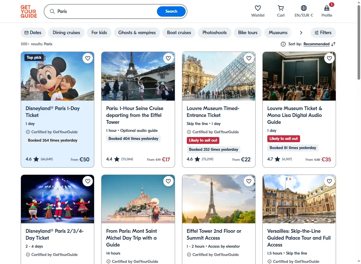 Offres d'activités, de visites et d'expériences à Paris