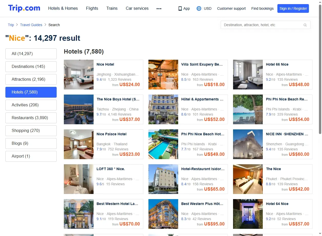 Sélection d'hôtels et hébergements à Nice