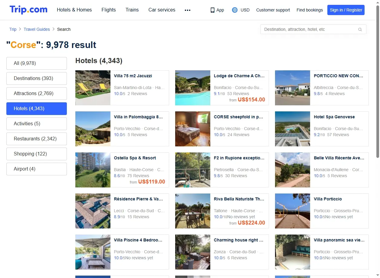 Hôtels disponibles en Corse