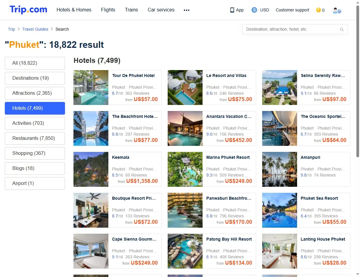 Sélection d'hôtels et complexes à Phuket