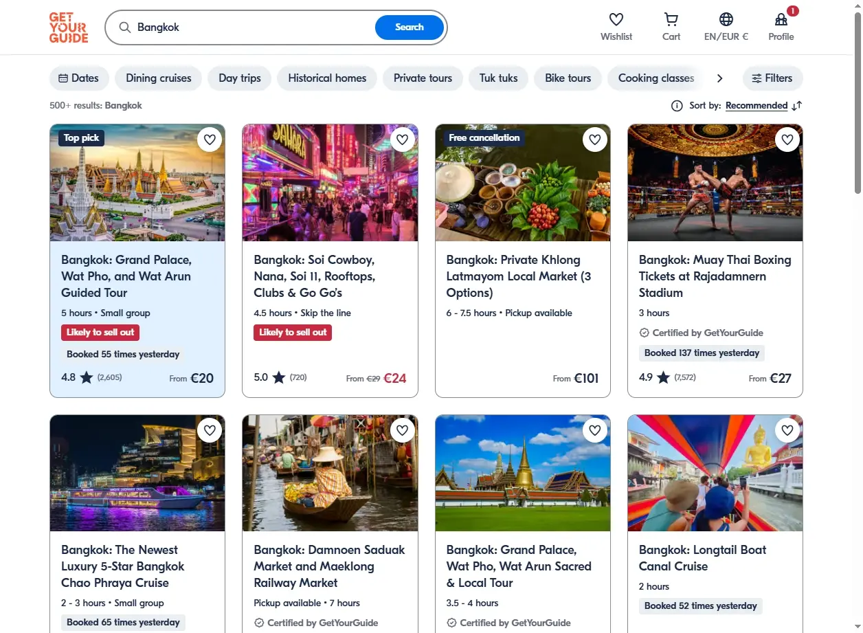 Sélection d'activités, excursions et visites disponibles à Bangkok