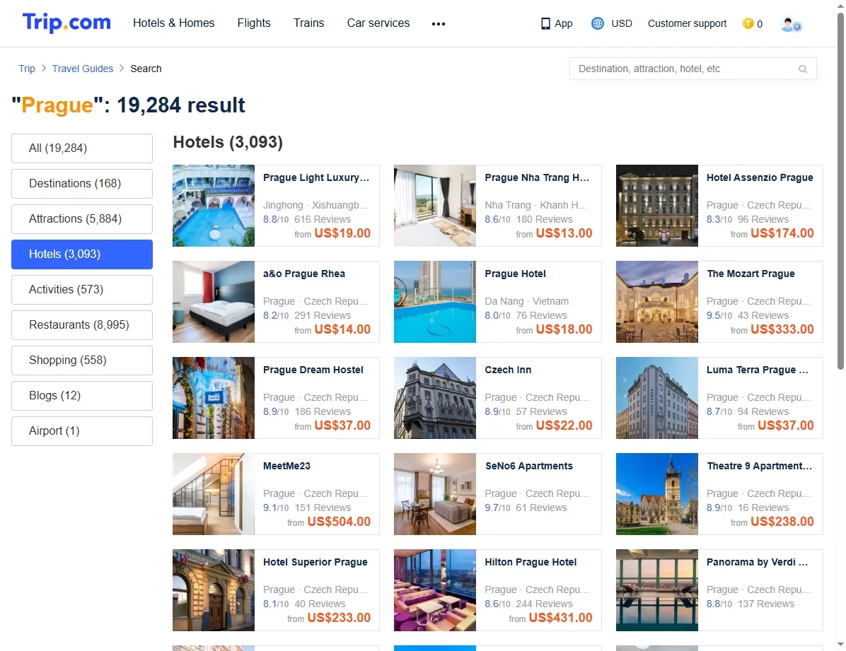 Sélection d'hôtels disponibles à Prague