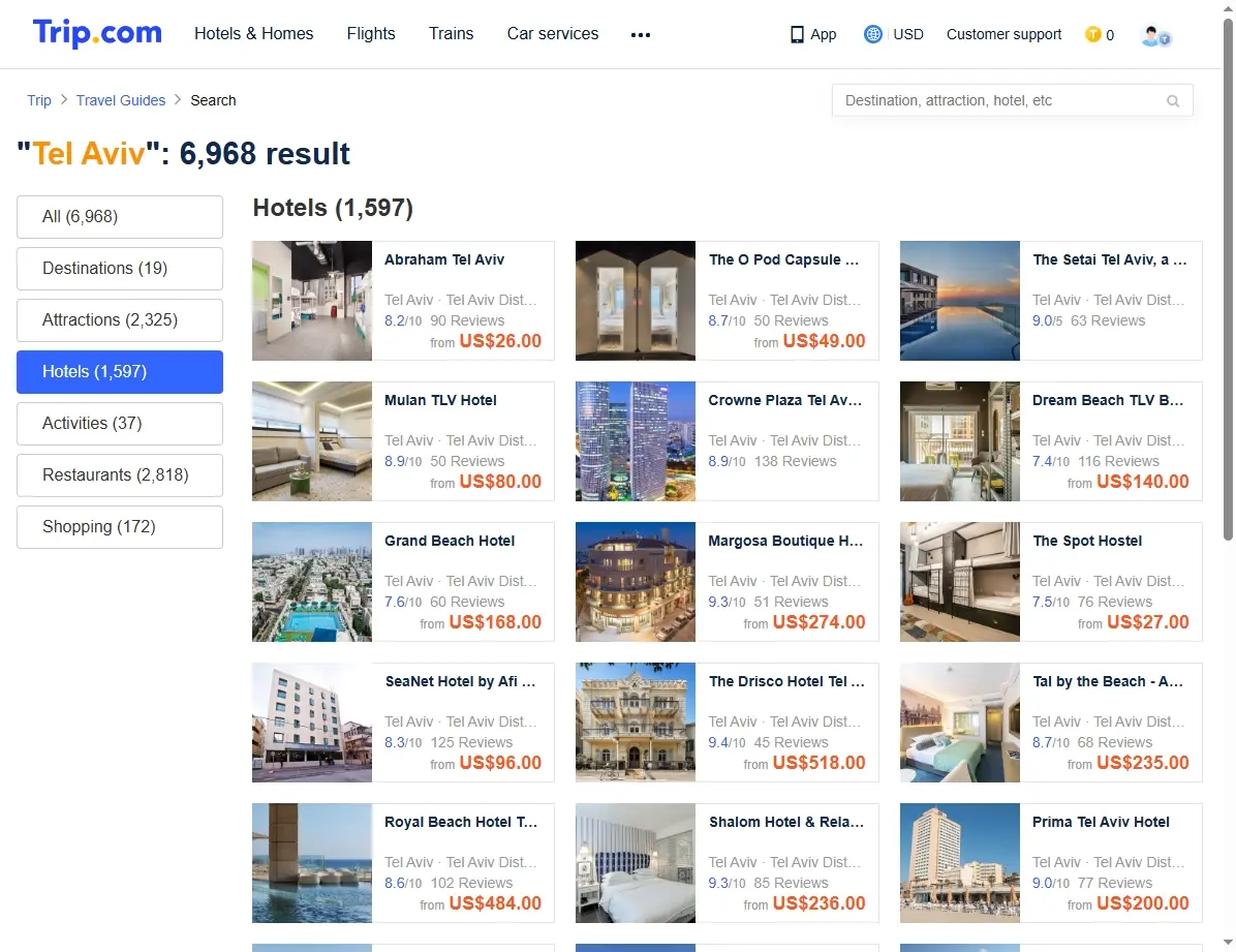 Hôtels disponibles à Tel Aviv
