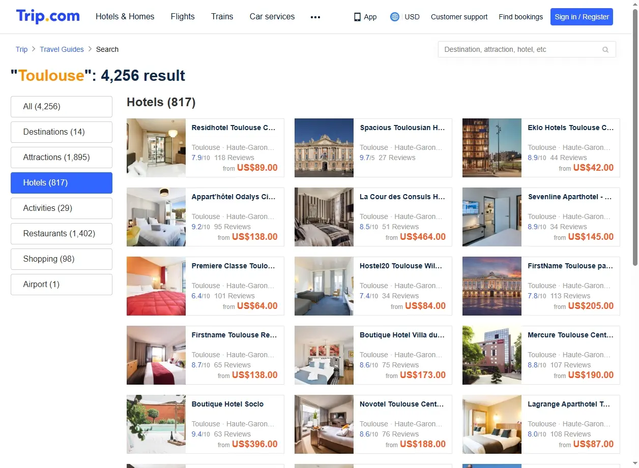 Hôtels disponibles à Toulouse pour votre séjour, avec Trip.com