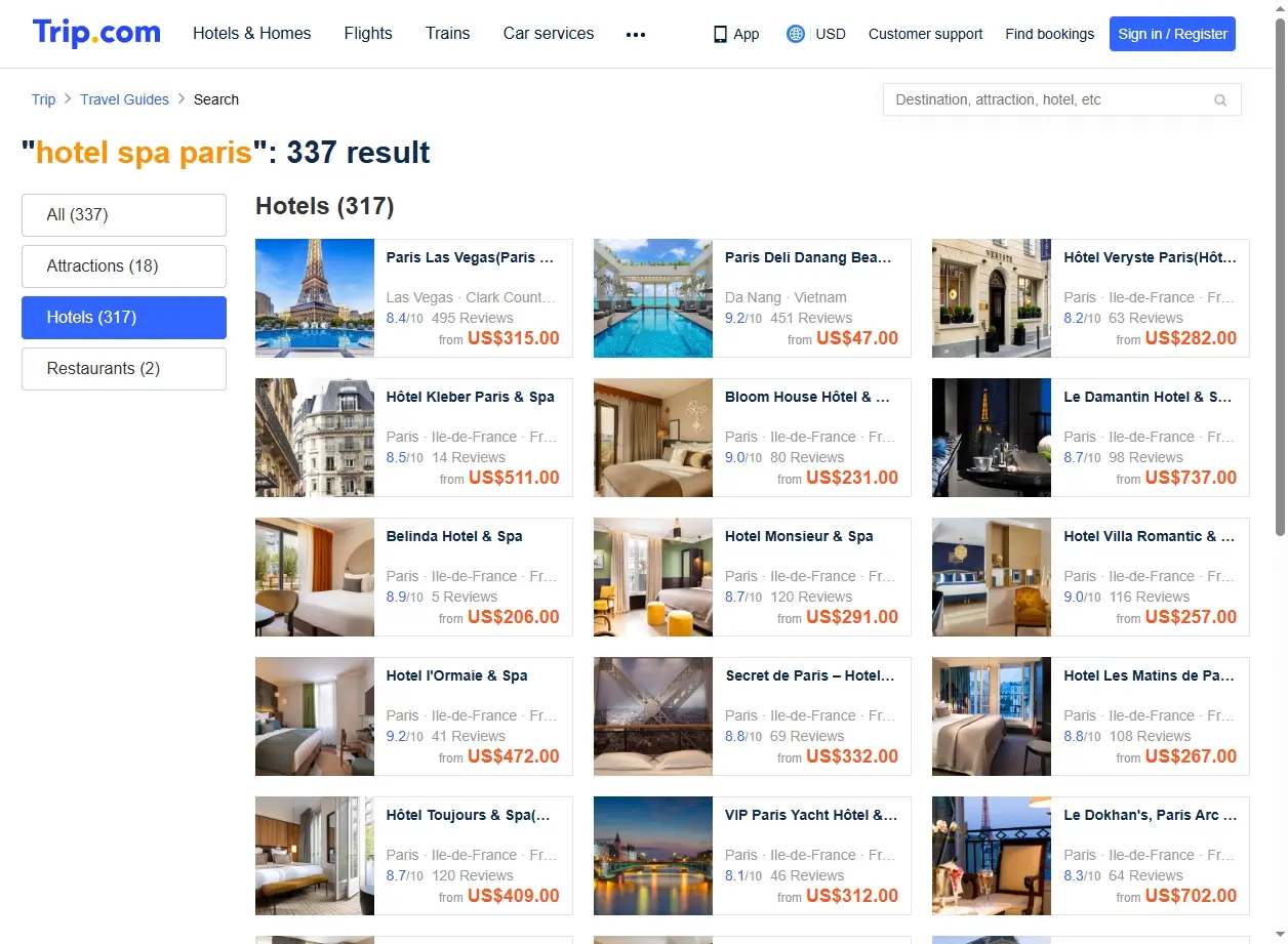 Offres spéciales pour hôtels spa à Paris