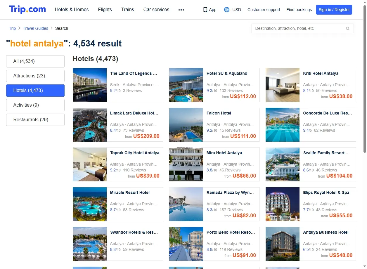 Offres spéciales pour les hôtels à Antalya