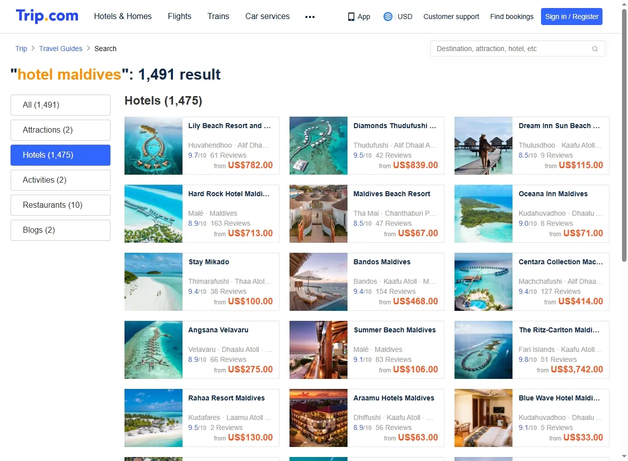 Offres spéciales hôtels Maldives sur Trip.com