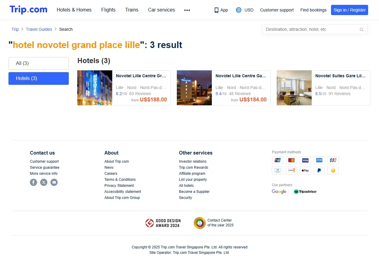 Offres spéciales pour l'Hôtel Novotel Grand Place Lille
