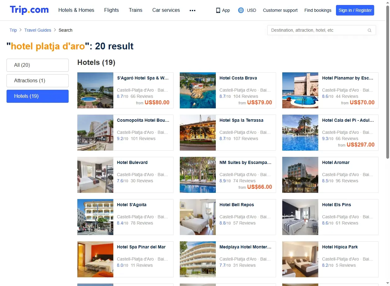 Offres spéciales pour hotels Platja d'Aro