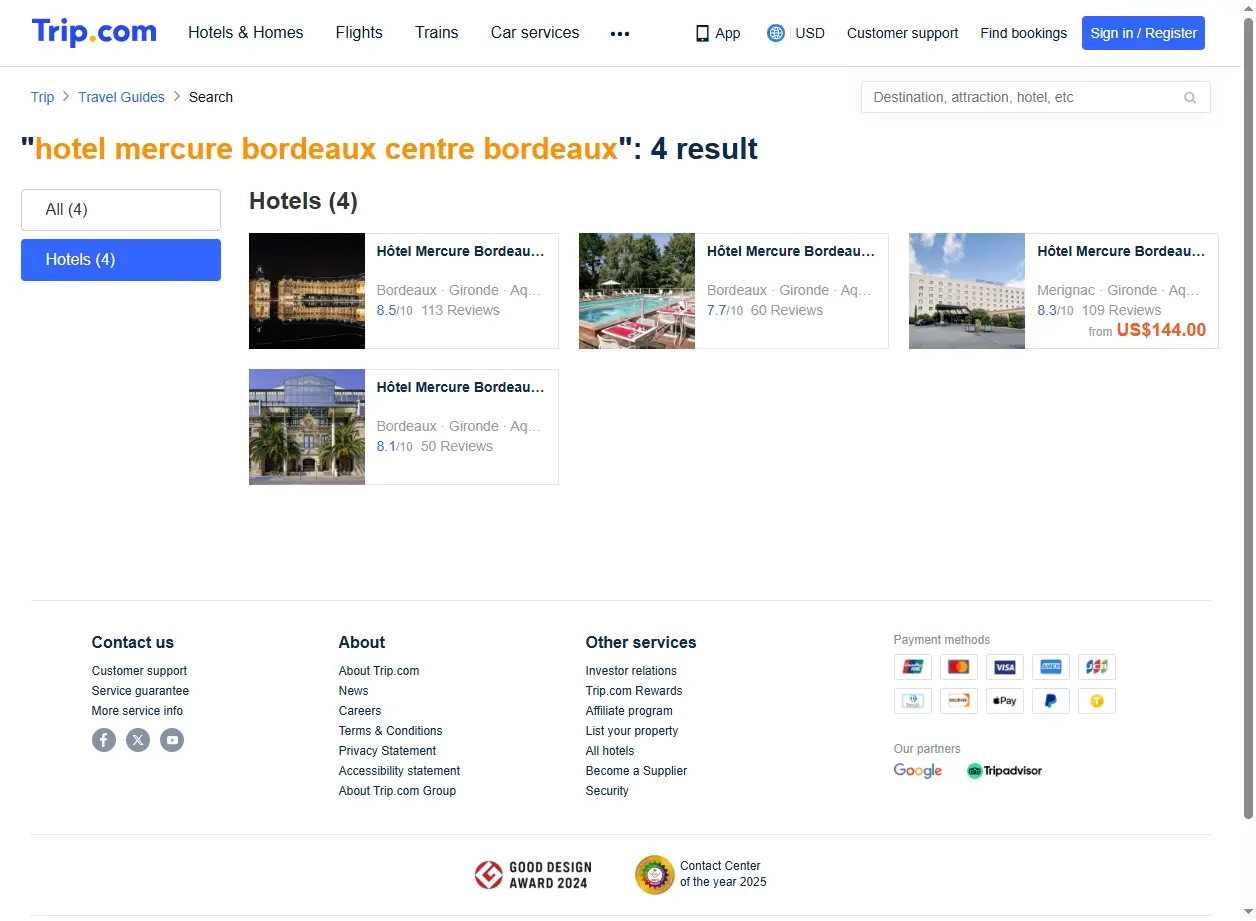 Offres spéciales pour l'Hotel Mercure Bordeaux Centre