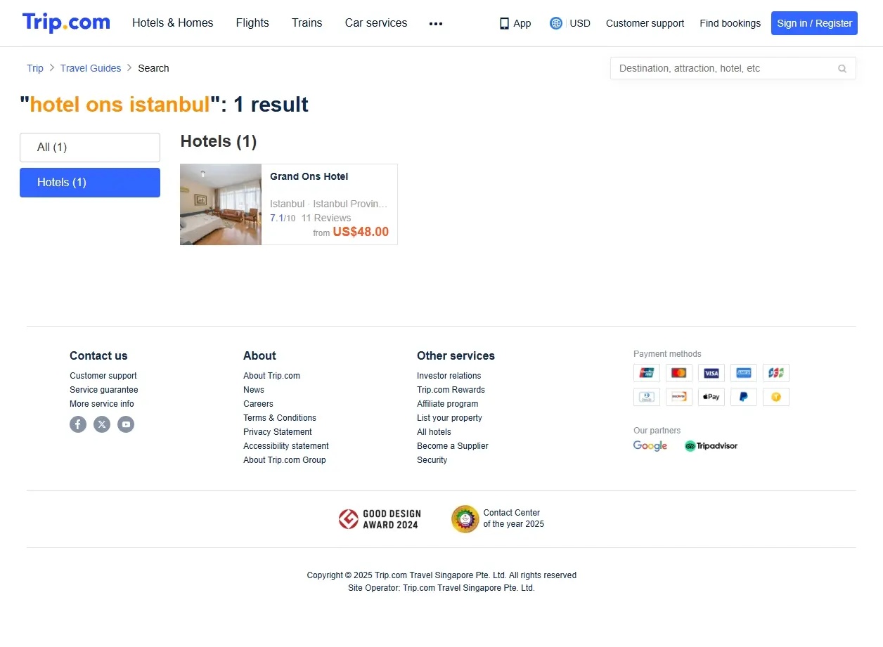Capture d'écran de l'interface de recherche d'hôtels avec des offres spéciales.