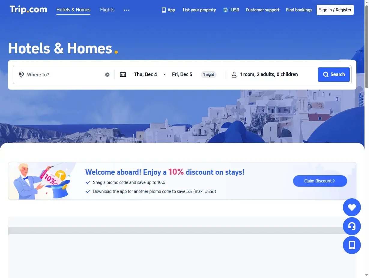 Screenshot of website showing hotel offers for Salou, Spain