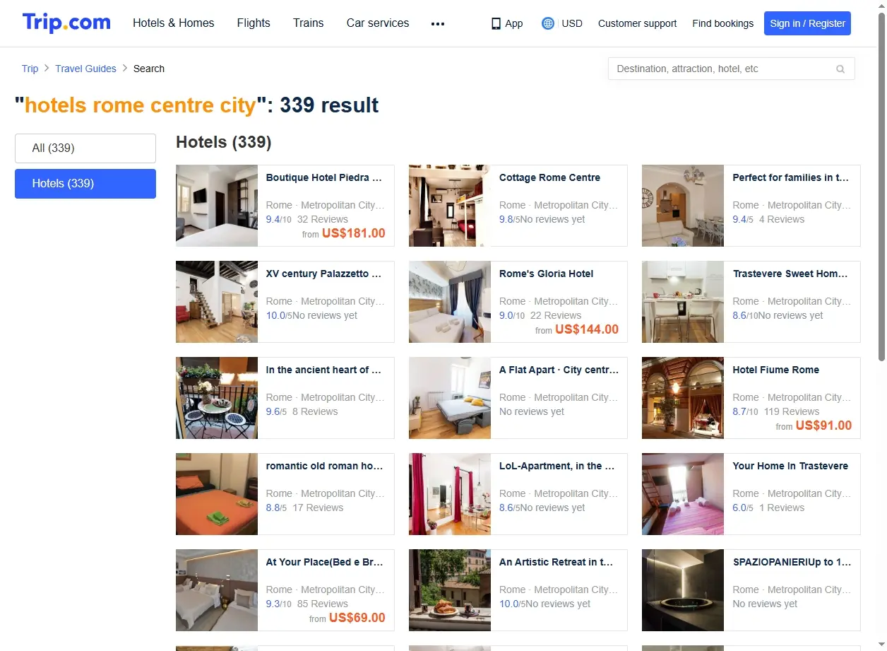 Capture d'écran de site de réservation d'hôtels montrant des offres exclusives.