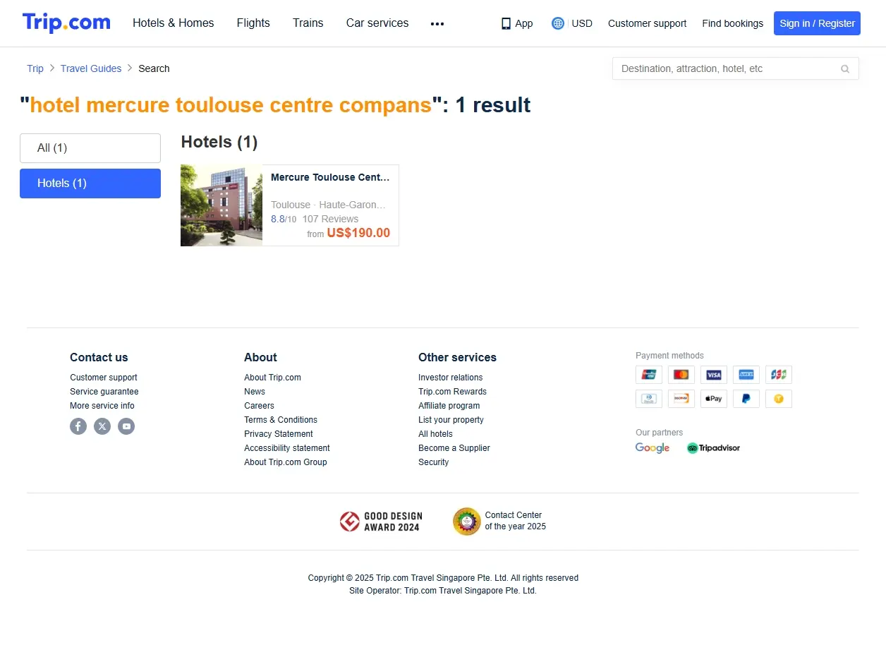 Offres spéciales pour l'Hotel Mercure Toulouse Centre Compans